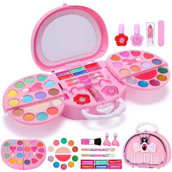 Richgv Kids Makeup Kit for Girls, 45 Pcs Real Washable Makeup Set, Princess Toys Play Make Up Toys for Girls 3-6 Year, Gift for Birthday Christmas