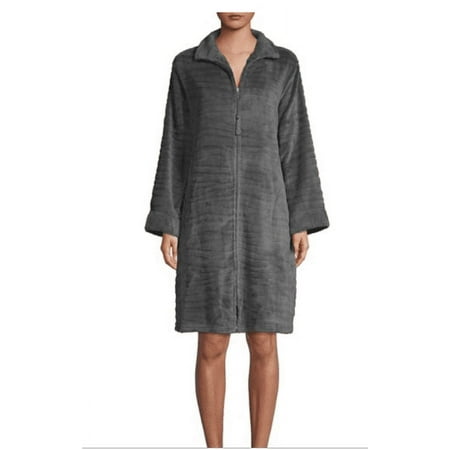 Miss Elaine Textured Zip Robe,Choose Sz/Color Title: L/Charcoal