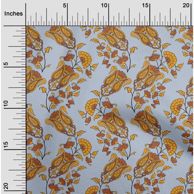 oneOone Polyester Lycra Fabric Leaves|Floral & Paisley Block Print Fabric BTY 56 Inch Wide