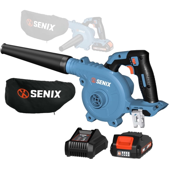 SENIX 20V Max Cordless 2-in-1 Jobsite Blower/Vac, Up to 75 CFM and 180 MPH, 3-speed Mode, 2.5Ah Battery & Charger Included, BLVX2-M