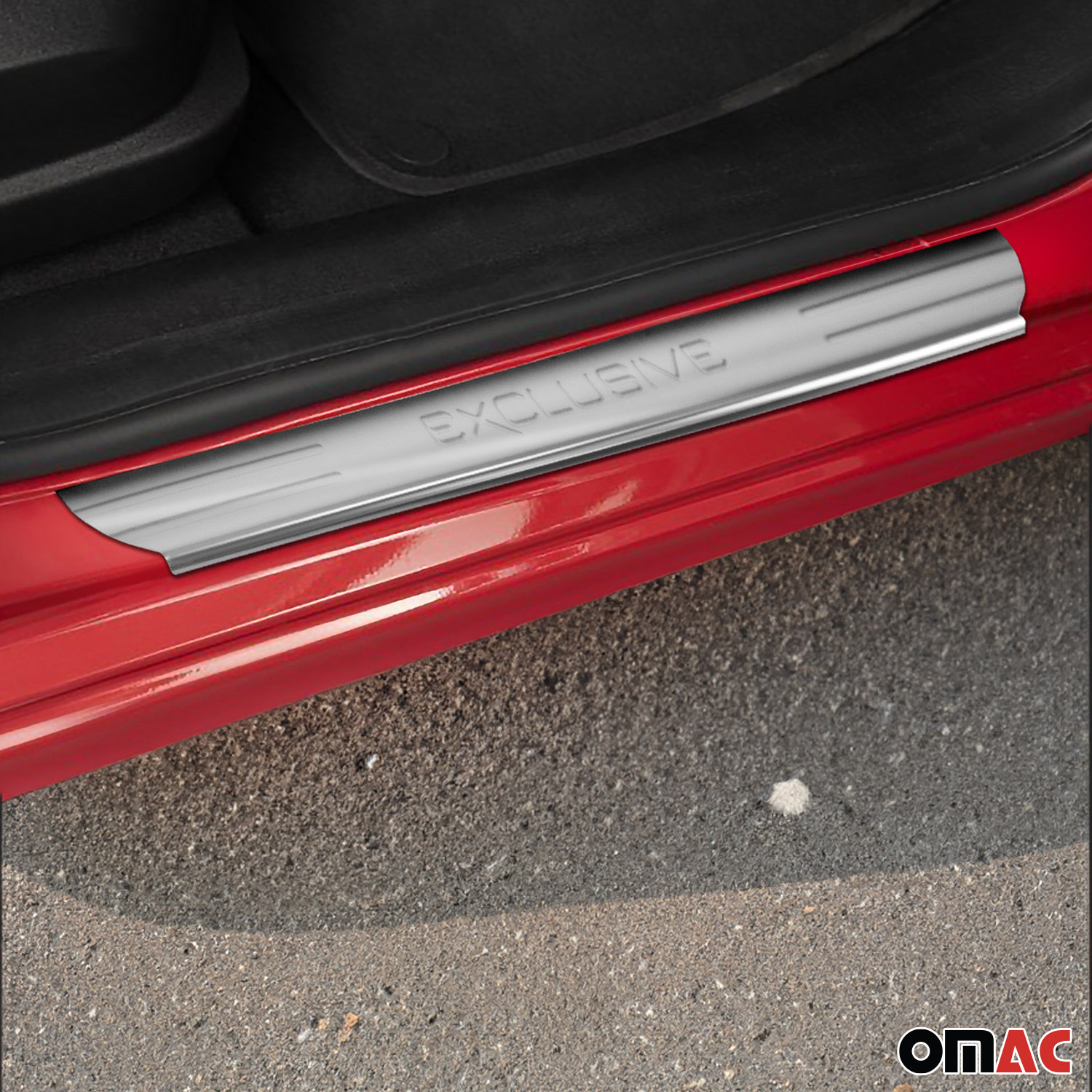 OMAC Stainless Steel Door Sill Scuff Plates – For Toyota Highlander – 4-Piece Set, Satin Chrome