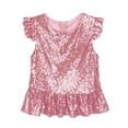 thumbnail image 1 of Oyolan Kids Girls Sequins Ruffled Top Mermaid Costume Flutter Sleeve Peplum Blouse for Carnival Performance Pink 4, 1 of 7