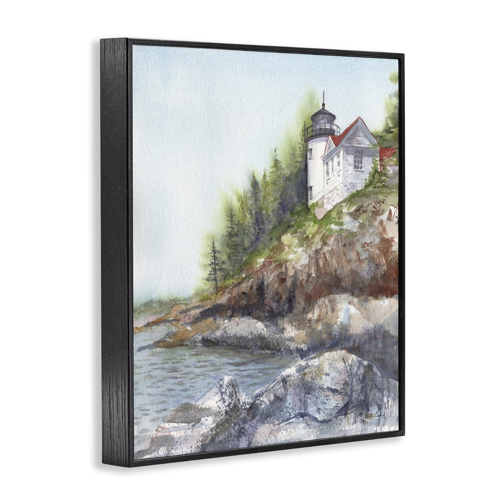Stupell Industries Bass Harbor Lighthouse Black Framed Giclee Art, design by Patti Bishop
