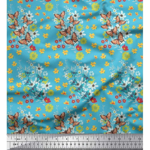Soimoi Cotton Duck Fabric Butterfly,Daisy & Sunflower Floral Print Fabric by The Yard 42 Inch Wide