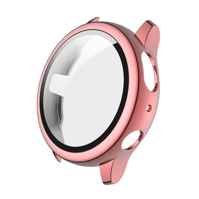 Hard PC Plating Case with HD Tempered Glass Screen Protector Full Coverage Protective Cover Thin Clear Bumper Shell Replacement for Samsung Galaxy Watch Active 2 40mm Pink