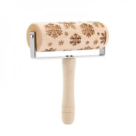

Hazel Tech Rolling Pin Christmas Printing Wooden Carvings Embossing Elk SnowflakeTree Snowman Cookies Crafts