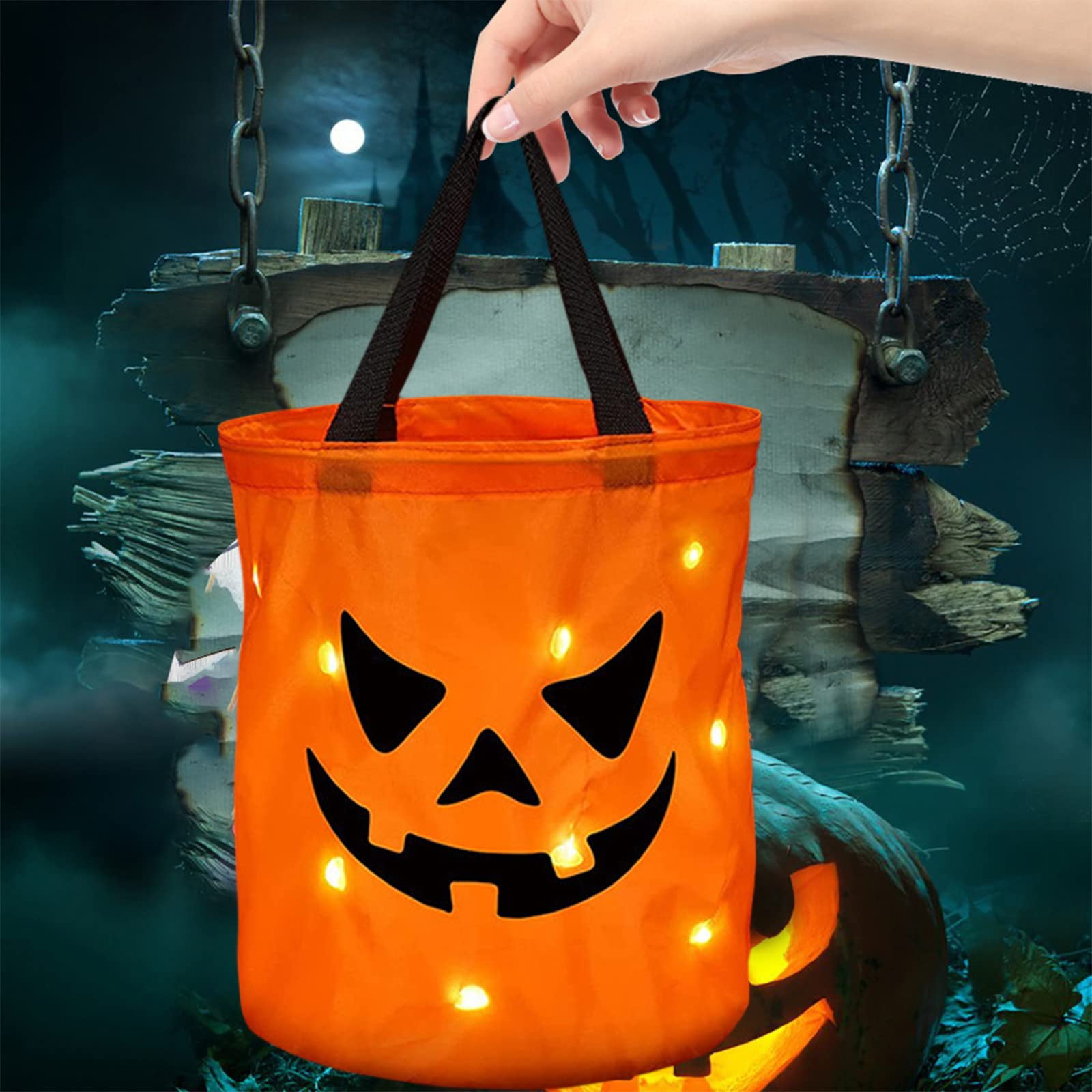 Shappy 4 Pieces LED Light Halloween Candy Bags Up Party Trick or Treat  Multipurpose Reusable Goody B…See more Shappy 4 Pieces LED Light Halloween