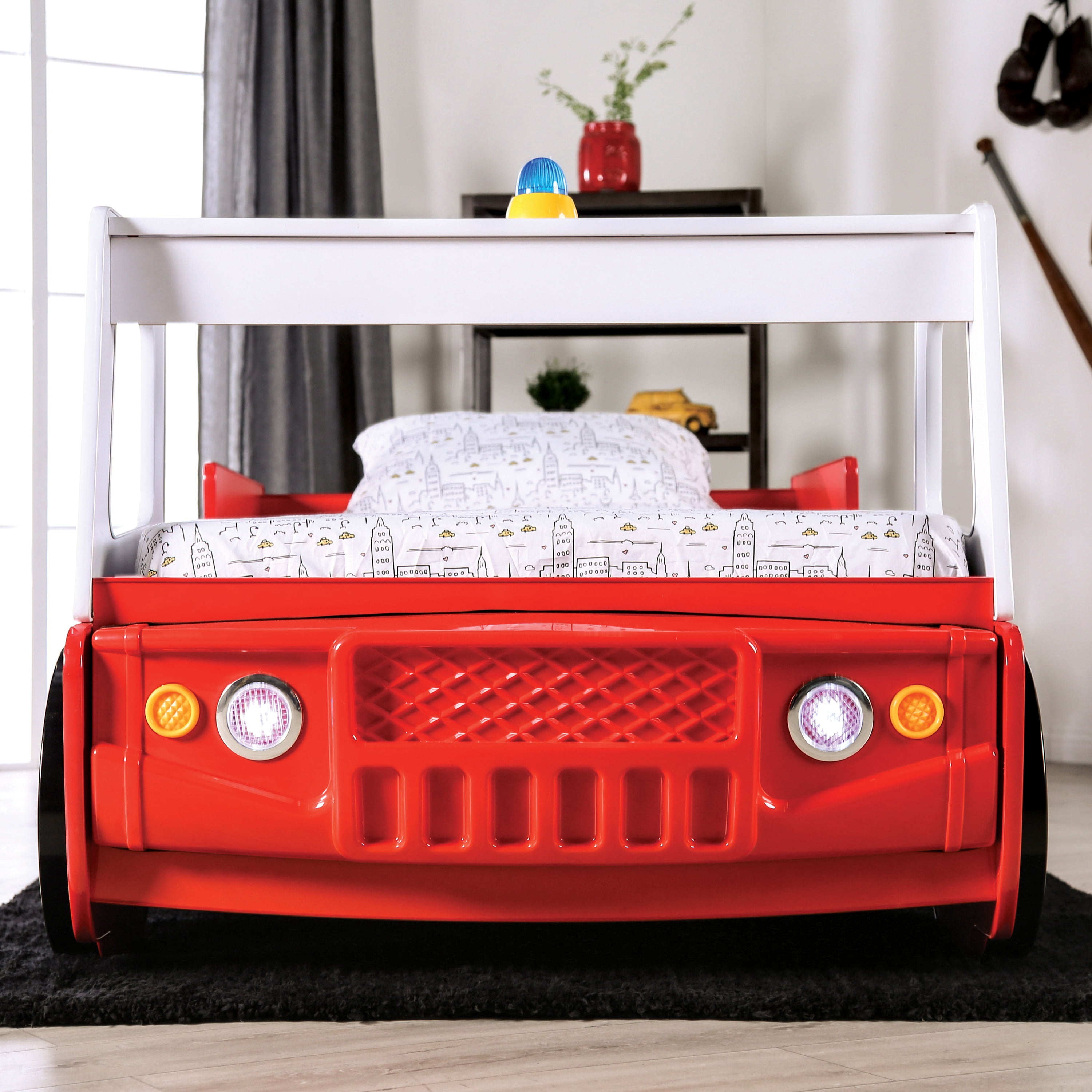 Furniture of America Marshal Kids Wood Twin Fire Truck Bed