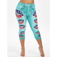thumbnail image 4 of Más el tamaño de la impresión del labio de la bandera americana recortada Jeggings Rosegal Leggings de talla grande, 4 of 5