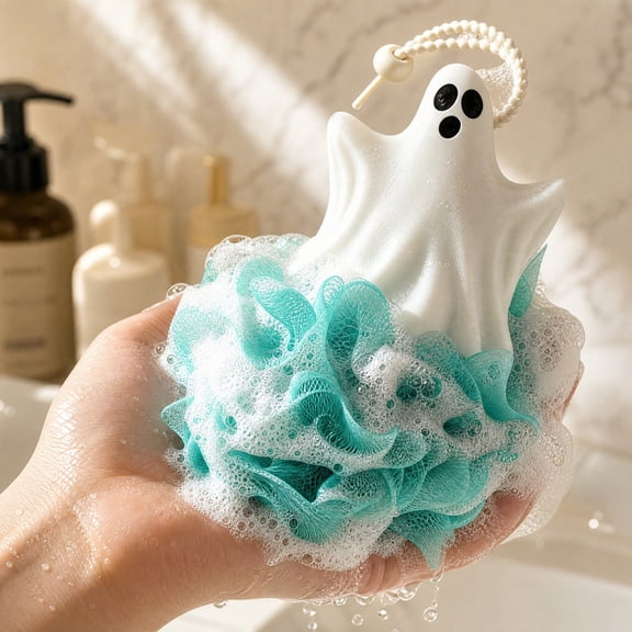 Soft Ghost Loofah Bath Sponge, Multicolor Polyester Exfoliating Shower Ball, Rich Foam Body Scrubber for Men Women, Halloween Holiday Bathing, Lazyguy