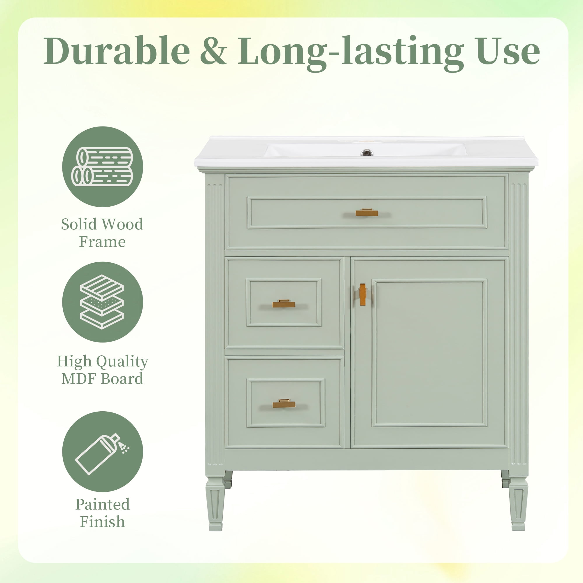 Euroco Bathroom Vanity with Ceramic Sink, Flip Drawer & Ample Storage, Solid Wood Frame with Soft-Close Drawers, 4" Widespread Faucet Compatible