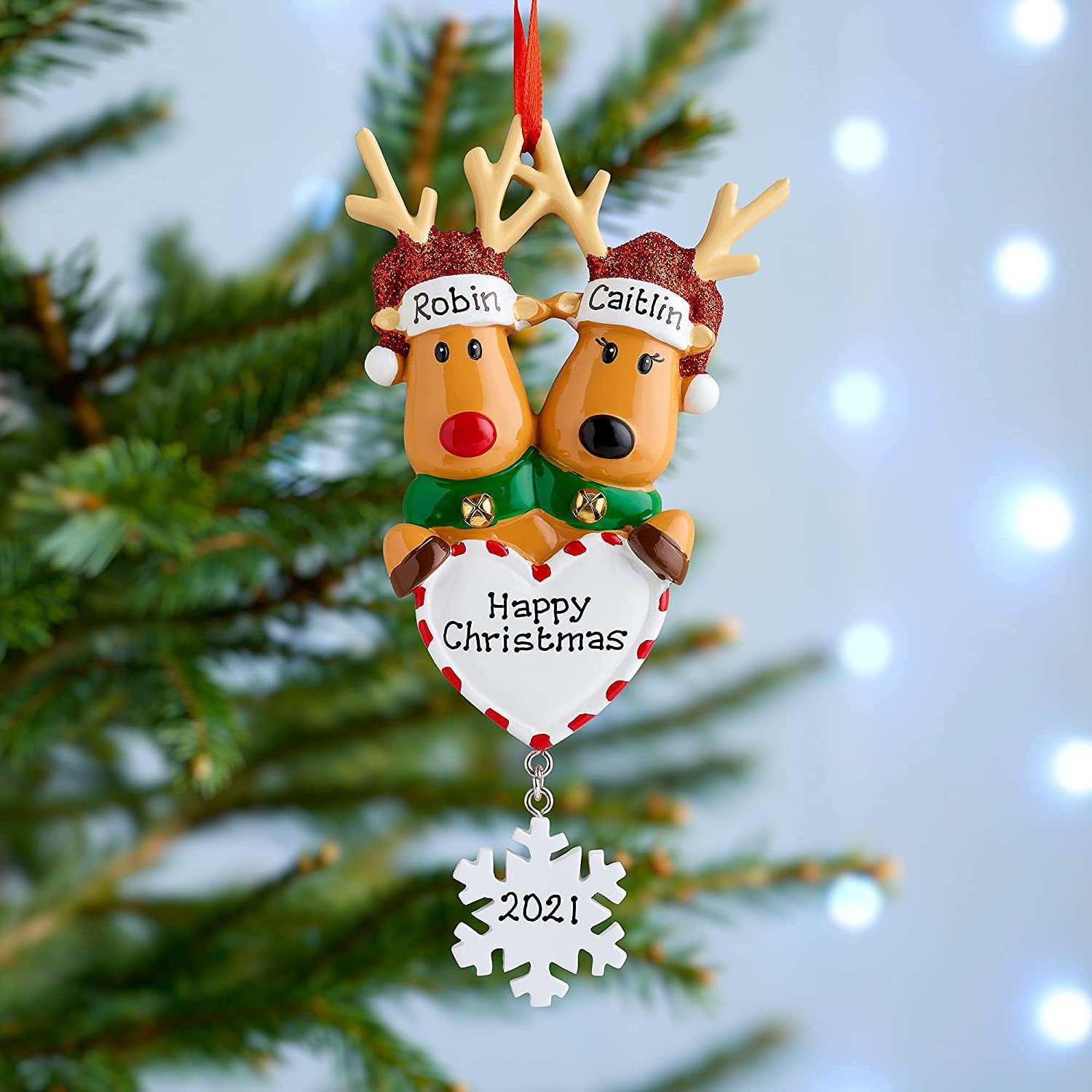 Any Name Reindeer Personalised Wood Slice Christmas Tree Bauble Rustic Bauble 