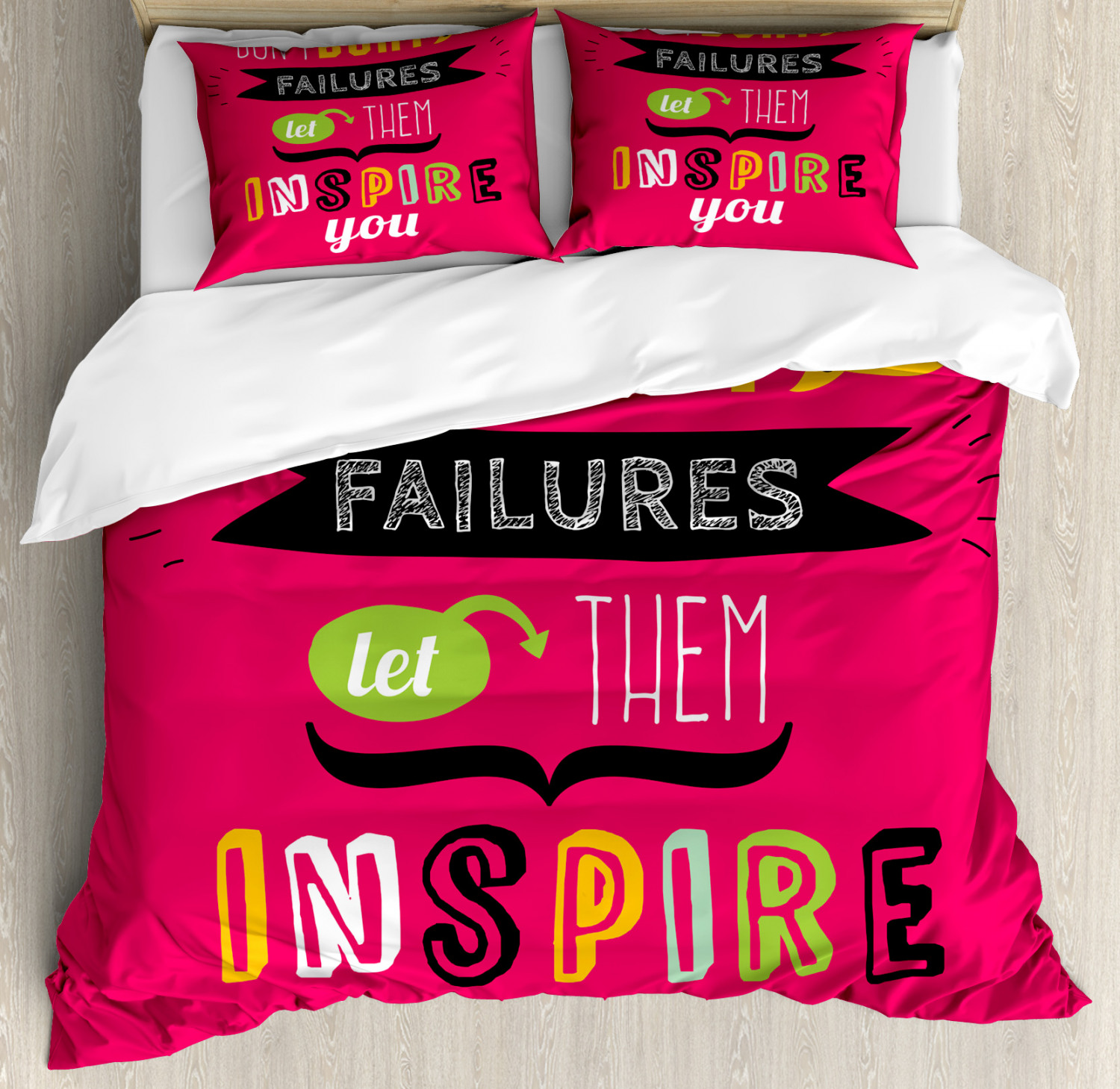 Motivational Duvet Cover Set Queen Size, Dont Bury Your Failures Let