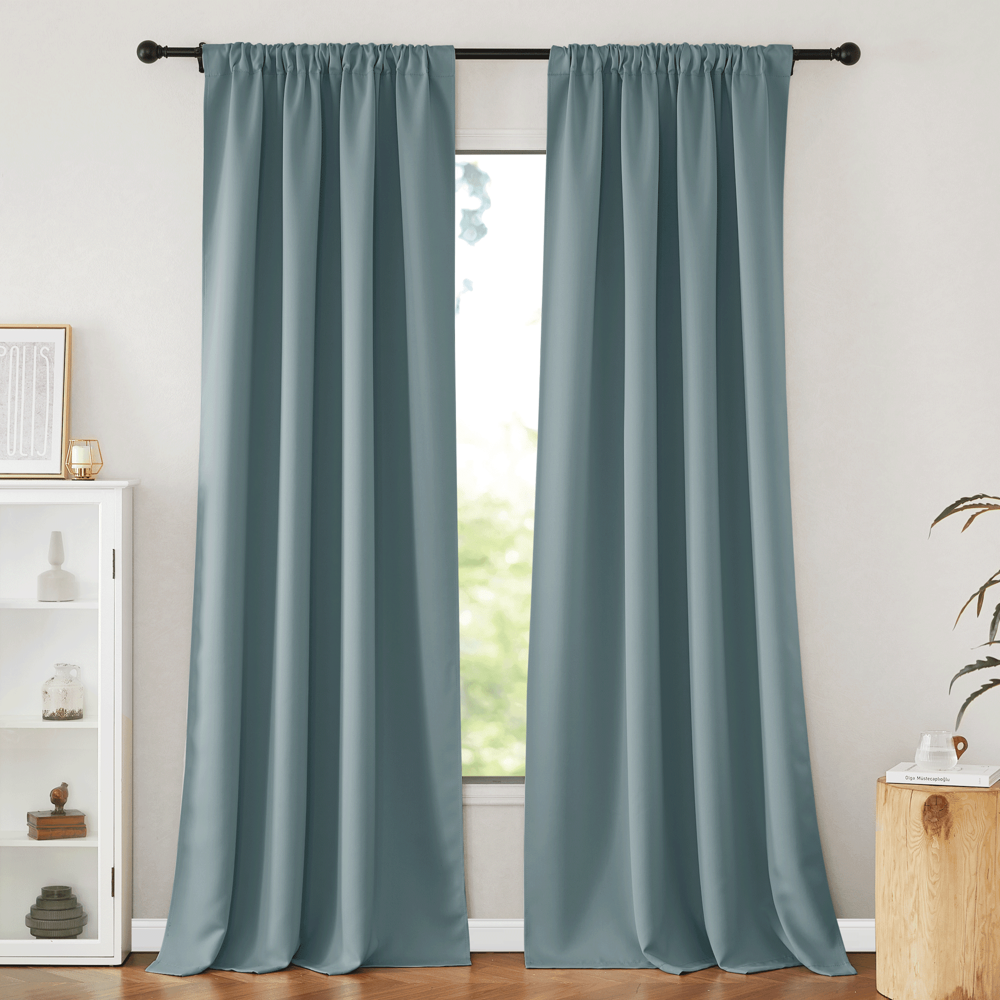 NICETOWN Blackout Curtains 84 inches Long 2 Panels Set, Pinch Pleated Room Darkening Energy Saving Noise Reducing Thermal Insulated Drapes for Bedroom Living Room Nursery, Greyish Blue, 52"x84"