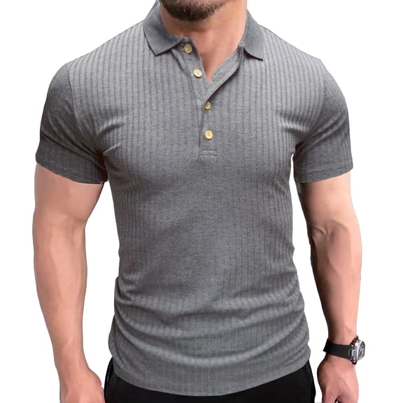 Lu's Chic Men's Polo Shirts Short Sleeve Golf Regular Fit Casual Workout Tactical Shirt Athletic Tennis Fishing V Neck Stretch Lightweight Sports Tops with Collar Grey Large