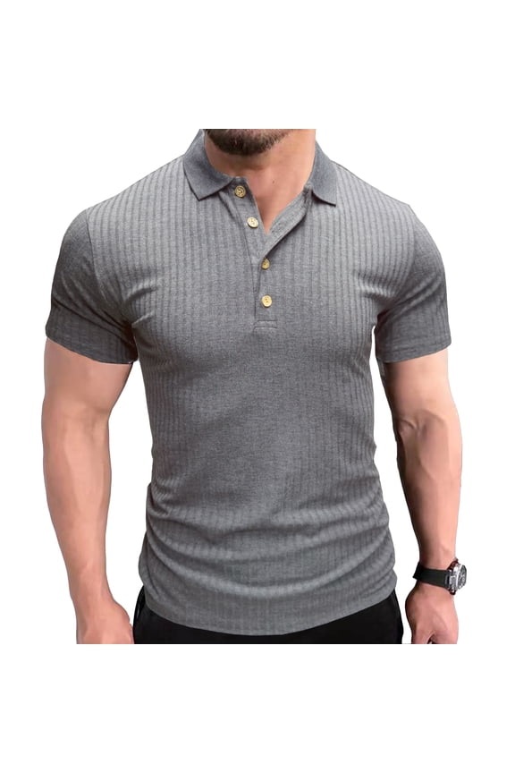 Men's Polo Shirts Short Sleeve Golf Regular Fit Casual Workout Tactical Shirt Athletic Tennis Fishing V Neck Stretch Lightweight Sports Tops with Collar Grey Large