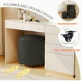 thumbnail image 4 of Round Vanity Chair with Storage, Rolling PU Leather Swivel Work Makeup Stool Chair with Folding Back, Upholstered Ottomans for Bedroom Living Room, 4 of 6