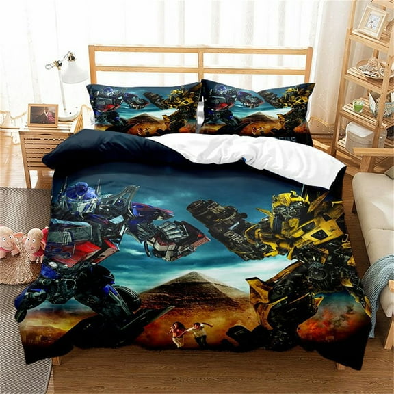 Kids Duvet Cover Set 3 Pieces Bumblebee Optimus Prime Bedding Set Twin Size Bedroom Lightweight Quilt Cover for All Season