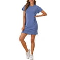 thumbnail image 2 of Camisón de noche de manga corta INSPIRE CHIC para mujer, de rayas, de punto, con cuello redondo, ropa de descanso, color azul, 2 of 6
