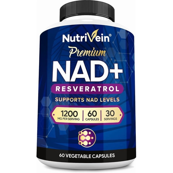 Nutrivein Premium NAD Resveratrol Supplement 1200 mg - 30 Servings (60 Capsules): Powerful Synergistic NAD Resveratrol Supplement - Aging, Cognition, Metabolism, & Overall Well-Being