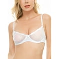 thumbnail image 3 of Deyllo Women's Sheer Mesh Sexy Lace Bra Non-Padding Underwire Support 1/2 Half Cup Unlined Demi See Through Bra, White 38C, 3 of 7