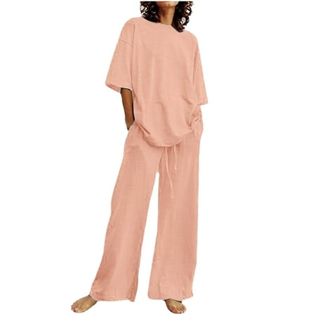 

Wenini Summer Savings Clearance Sets Women s Tie Dye Printed Pajama Sets Sleepwear Round-Neck Short Sleeve Top with Capris Pants Lounge Sets with Pocket # Daily Deal Pink L