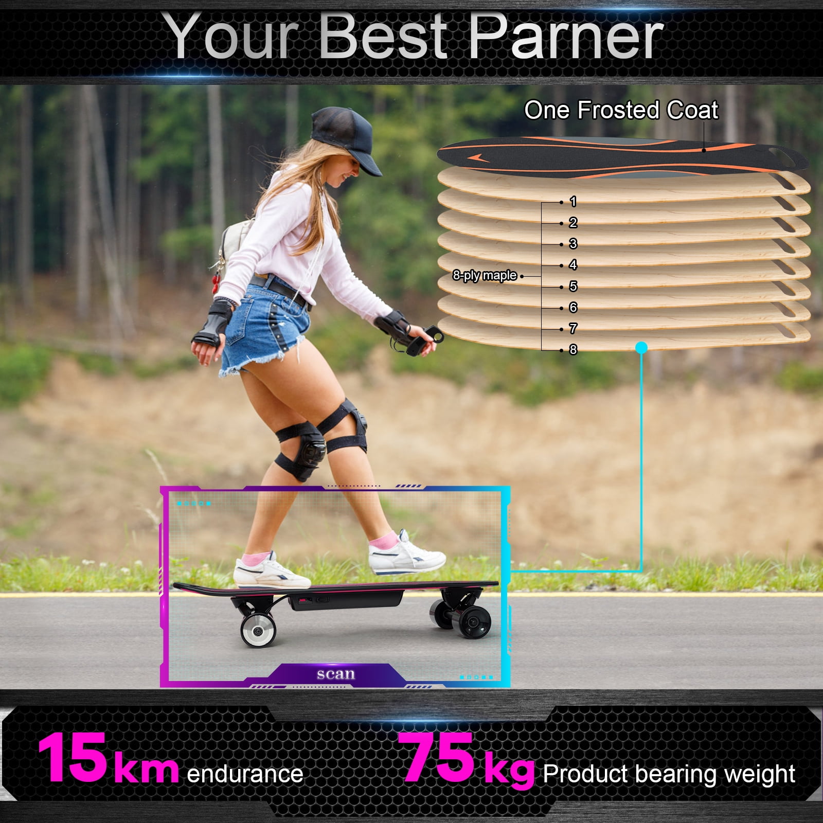 With CE Rohs Approved 4 Wheel Fish Board Electric Skateboard Top Speed  20km/h Electronic Monopatin Electrico Hub Motor 300W 24V