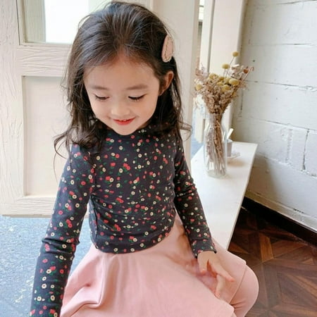

Baby Girl Long Sleeves T-Shirt Top Kids Toddler Sweet Floral Blouse Bottomed Shirt Cotton High Elastic Tees Plain Shirt Clothes