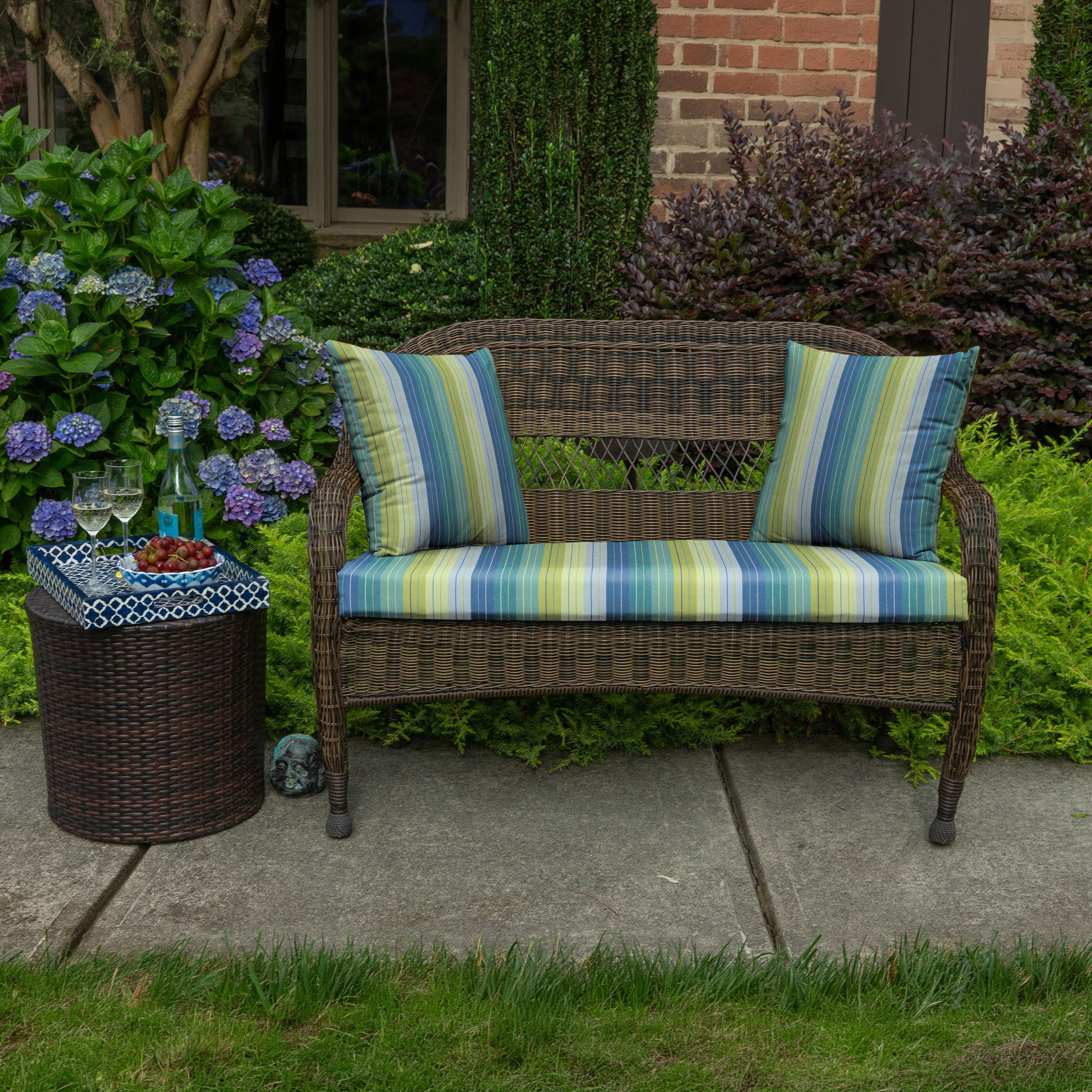 Casual Cushion Outdoor Throw Pillow, Striped Sunbrella Fade-Resistant for Patio Furniture, Adirondacks & Porch Swings, 18"W x 18"L, 6" thick, Reversible, Seville Seaside