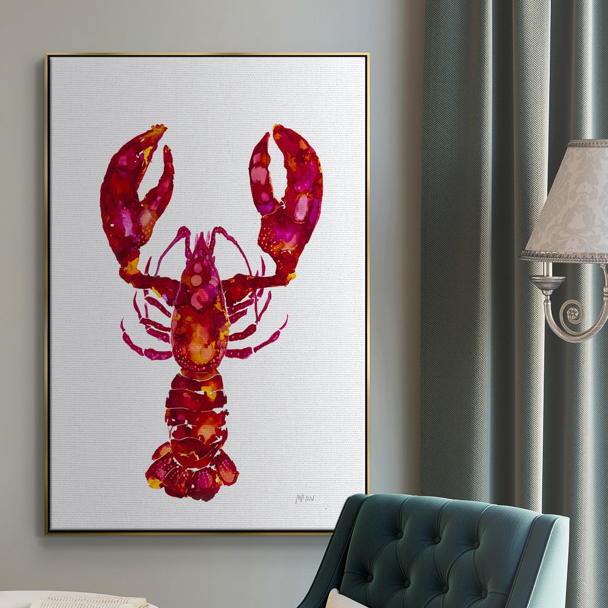 Lobster Framed Premium Gallery Wrapped Canvas - Ready to Hang - 17 x 25 - Gold Floating Frame
