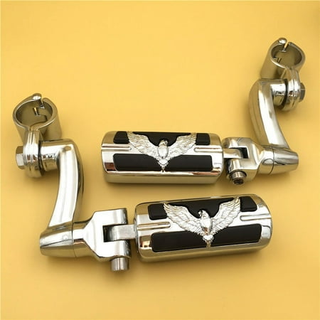 HTT-MOTOR Chrome Peg Mounting Kit with Eagle Hawk Foot Peg For Bike Equipped with 1 inch (1 ) 25mm Front Engine Guard Frame Tube Iron 883 XL883N Electra Glide Ultra Road King FLHR