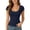 Navy, variant on Women's Short Sleeve T-Shirts Low Scoop Neck Slim Fitted Ribbed Knit Casual Crop Tops Navy M