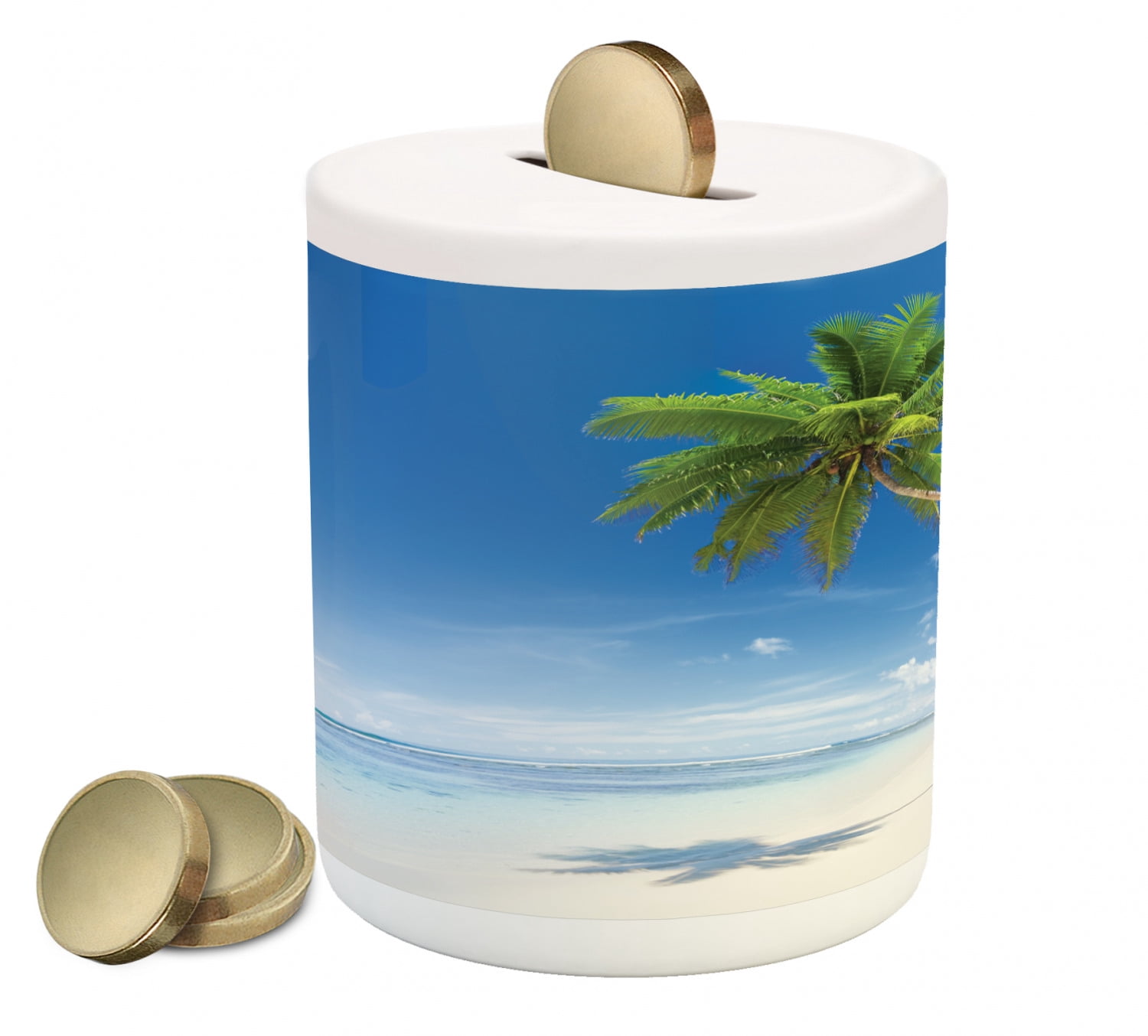 Ocean Piggy Bank, Tropical Beach with Palm Trees in the Ocean Summer ...