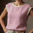 thumbnail image 6 of Women'S Crew Neck Casual Cap Sleeve Tops Lace Patchwork Basic Summer Loose Fit Blouse Pink M, 6 of 7