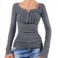 thumbnail image 2 of Blusa de Larga con Estampado de Hadas Grunge para Mujer, Estilo Otoño Y2k, con Cuello Cuadrado y Encaje, Estilo Vintage, Estilo Entallado. Gris L, 2 of 7
