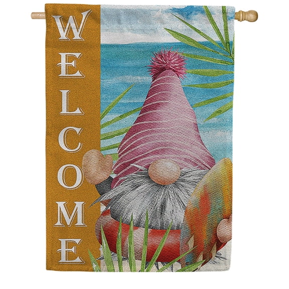 America Forever Welcome Summer Beach Gnome House Flag 28 x 40 inch Tropical Vacation Ocean Coastal Surfing Nautical Yard Outdoor Decorative Flag