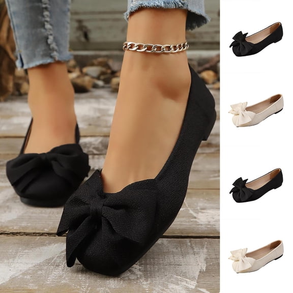 Miluxas Women's Bow Ballet Flats, Elegant Round Toe Slip-On Shoes with Large Bow Detail, Comfortable Casual Flats White 9.5(43)