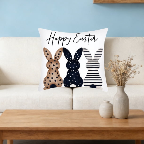 Uuiauoio Easter Pillow Covers 18x18 Easter Throw Pillow Covers with Bunny and Eggs Spring Home Decor Pillowcase Square Cushion Covers for Sofa Bed Couch