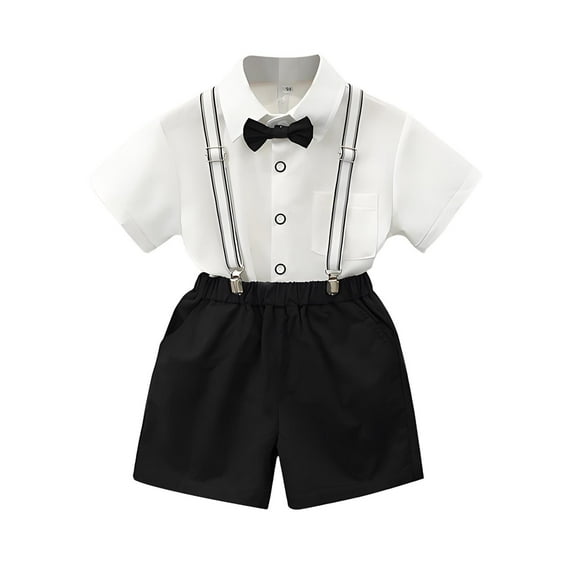 Dealovy Toddler Baby Boys Clothes Set 4PCS Boys Suit Outfit with Suspenders and Bow Tie Kids Performance Dress Set
