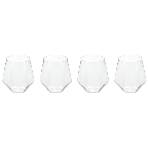 Uxcell 4pcs Wine Glasses 12oz PET with Diamond Shape Drinking Glasses Stemless for Wine Glasses Red White Wine Birthdays Weddings Father's Day Bachelor Parties