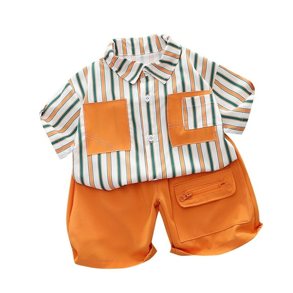 Jgppe Boys School Outfit 2 Pieces Button down Short Sleeve Stripe Shirts and Shorts Sets Summer 6Months-5Years