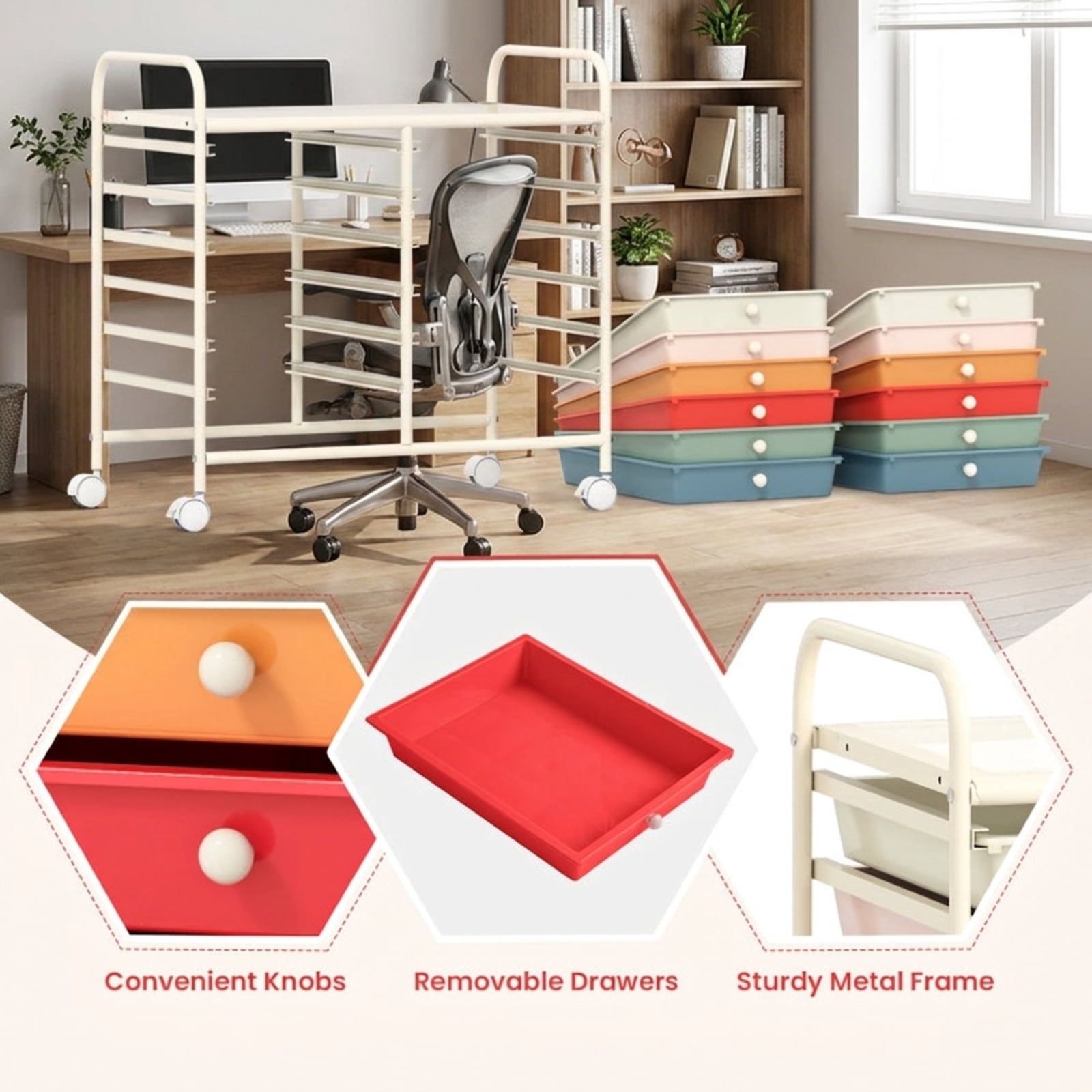 Furnibear 12 Drawers Rolling Storage Cart for Home and Office Multi Organizer for Craft Room Classroom, Macaron