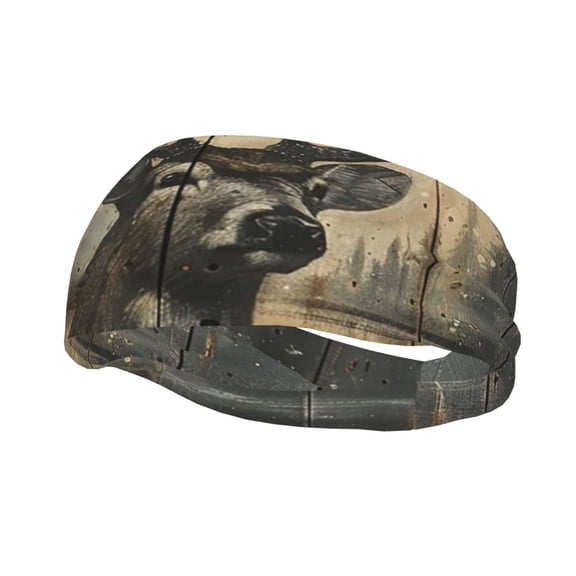 Sports Headbands Sweat Absorbing Breathable Hair Head Bands for Running Fitness Gym, Deer Vintage Camo Art Black