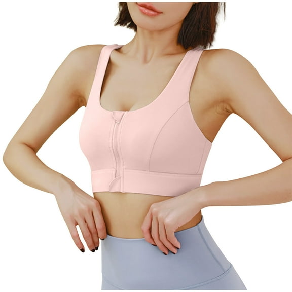 Ashirexll Womens Sports Bras, Zipper in Front Sports Bra High Impact Strappy Back Support Lightweight Plus Size Workout Top Pink S