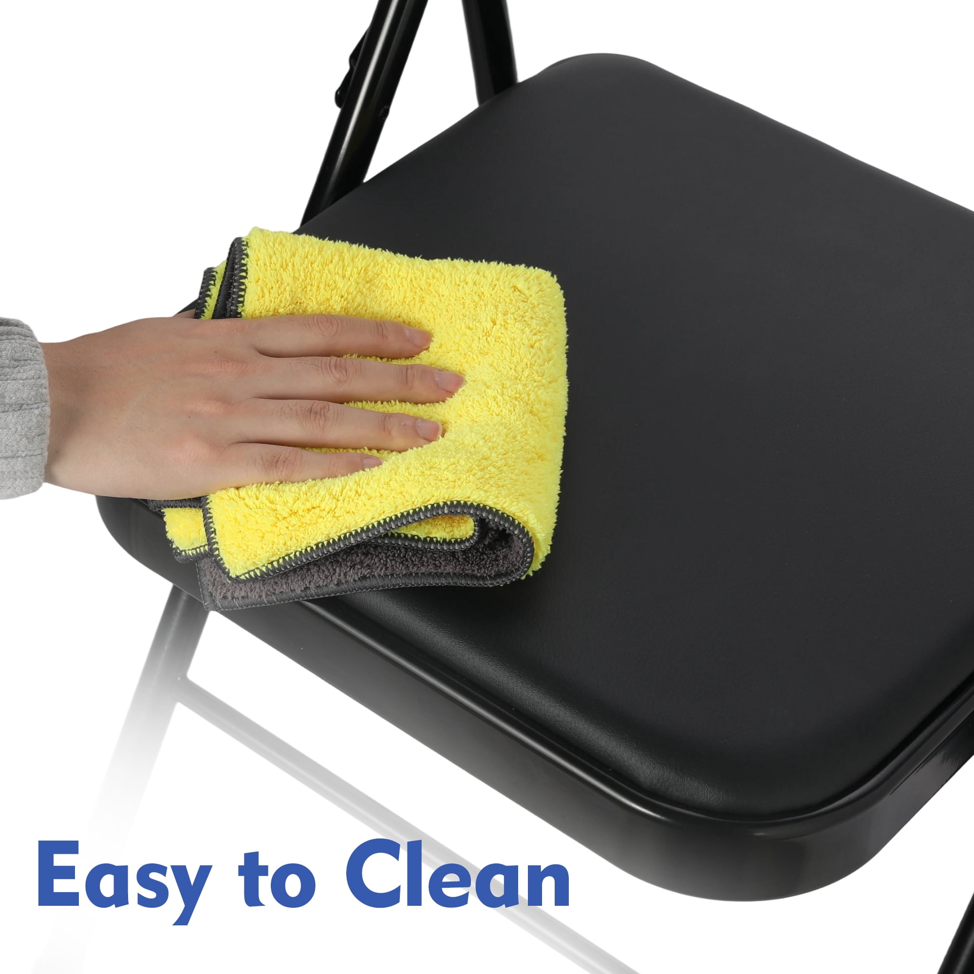 Mainstays Deluxe Vinyl Padded Seat and Back Folding Chair, Black (Set of 4)