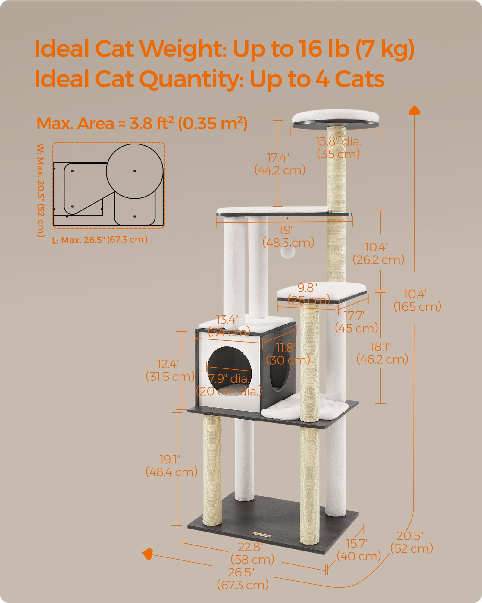 WoodyWonders Cat Tree, 65-Inch Modern Cat Tower for Indoor Cats, Multi-Level Cat Condo with Scratching Posts, Cat Furniture, Gray