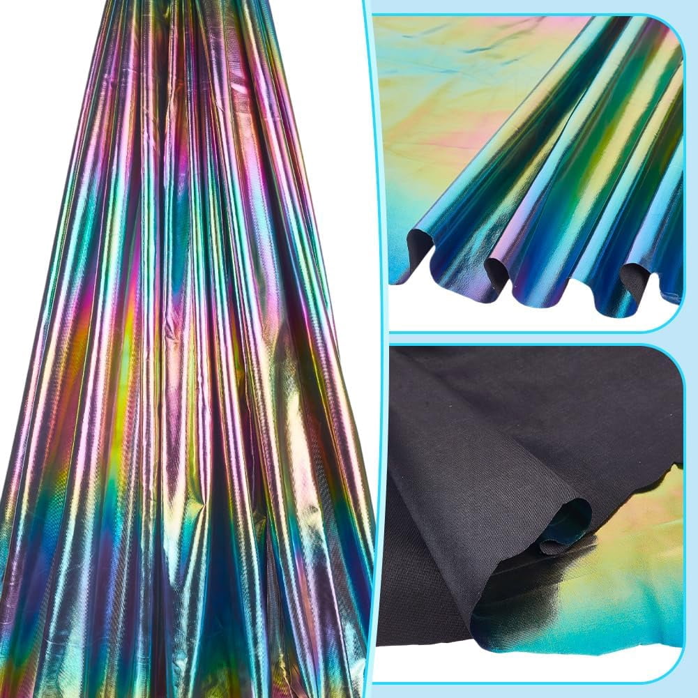 2.19 Yards Metallic Foil Lame Spandex Fabric 60.63 Inch Wide Rainbow 4-Way Stretch Iridescent Hologram