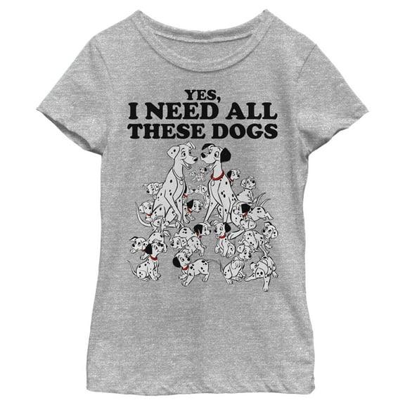 Girl's One Hundred and One Dalmatians Yes, I Need All These Dogs Graphic Tee Athletic Heather Medium