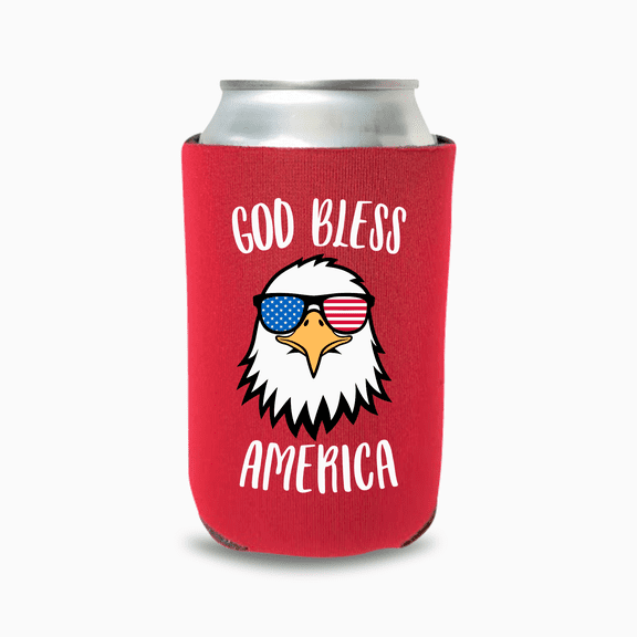Patriotic Can Coolers, God Bless America, 4th of July, Memorial Day, Summer Coolies, USA Party Gift, Beer Sleeves (Red)