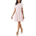 thumbnail image 2 of INSPIRE CHIC Inspired Plaid Tweed Dress for Women's Round Neck Short Sleeve A-Line Vintage Mini Dresses M Pink, 2 of 6